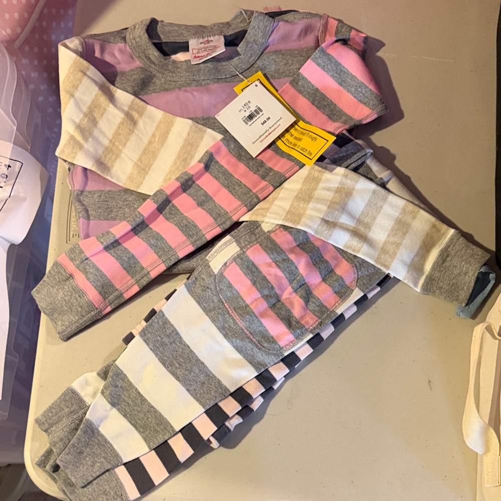 Hanna Andersson Striped Pajama Set in Pink and Gray